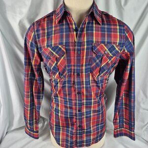 True Rock Men's Slim Fit Red/Blue Plaid Long Sleeve Button Shirt Size Large